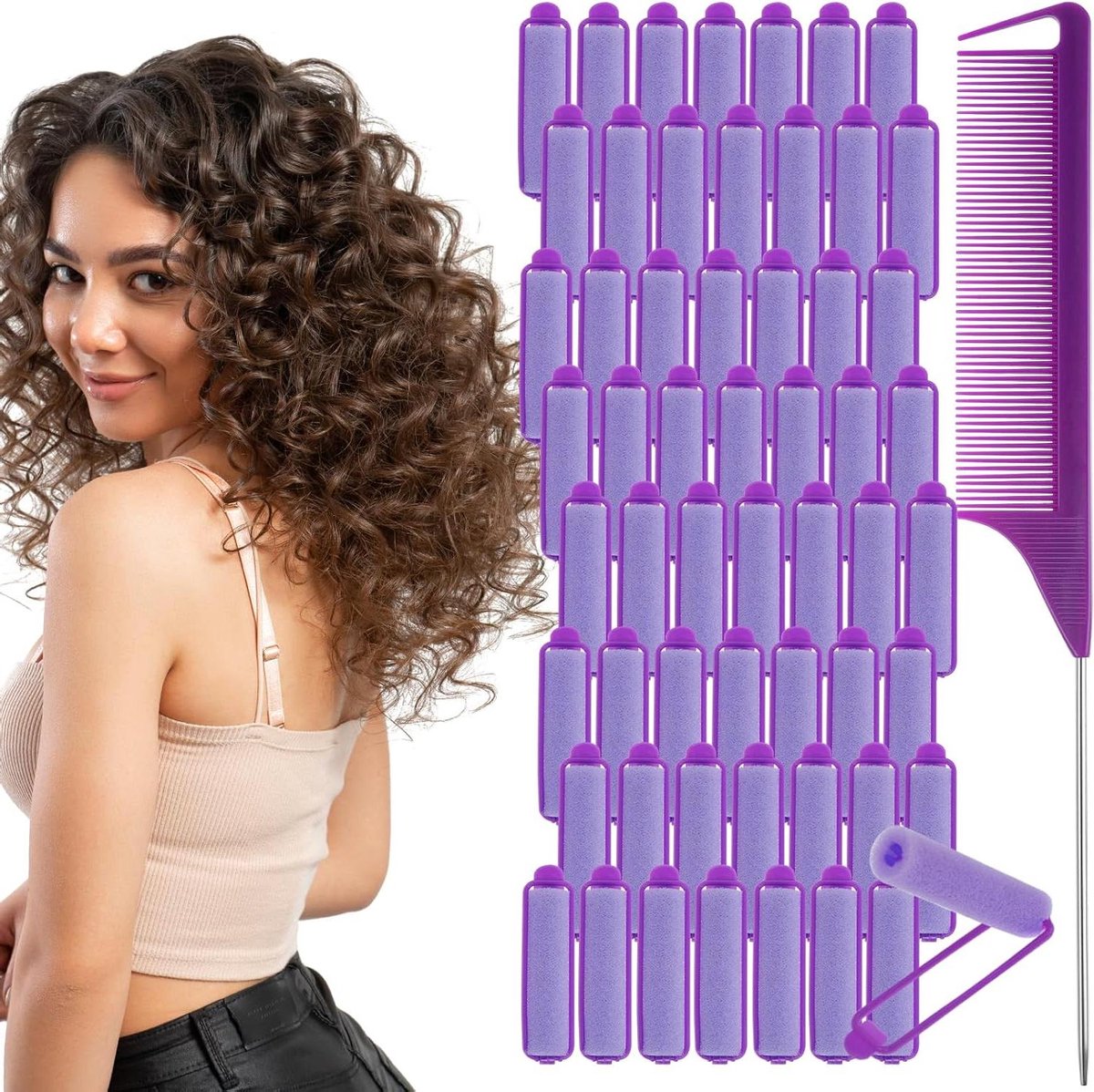 Sponshaar set voor krullend haar zonder hitte - 29 stuks, blauw - Lang, medium en kort haar.