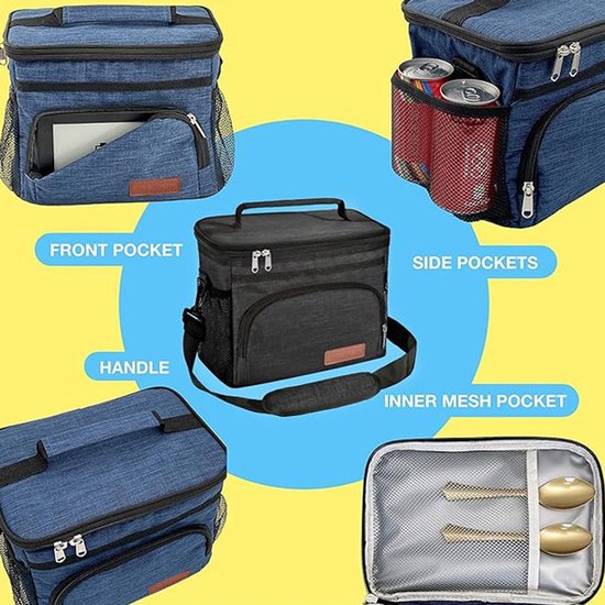 Geïsoleerde Lunchtas voor Vrouwen en Mannen - Herbruikbare Koeltas voor Kantoor en Picknick - Lekdicht met Verstelbare Schouderband - Grijs — afbeelding 3