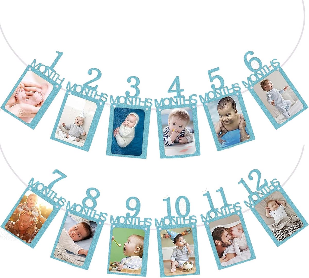 Daity Verjaardagsbanner, een decoratie voor een eerste verjaardagsfeestje, geschikt voor diverse gelegenheden zoals de eerste verjaardag van een baby, een bruiloft, een huwelijksaanzoek, enz. Er kunnen foto's van 15 cm op worden weergegeven.