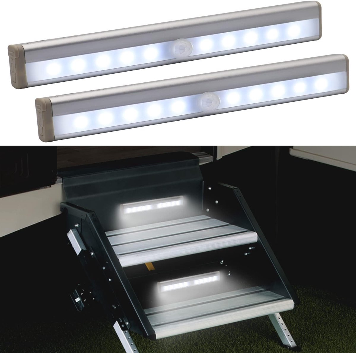 Daity Set van 2 - Camperverlichting met instapsensor - 10 LED's op batterijen - magnetische nachtverlichting - geschikt voor camperreizen - caravans en campervans.