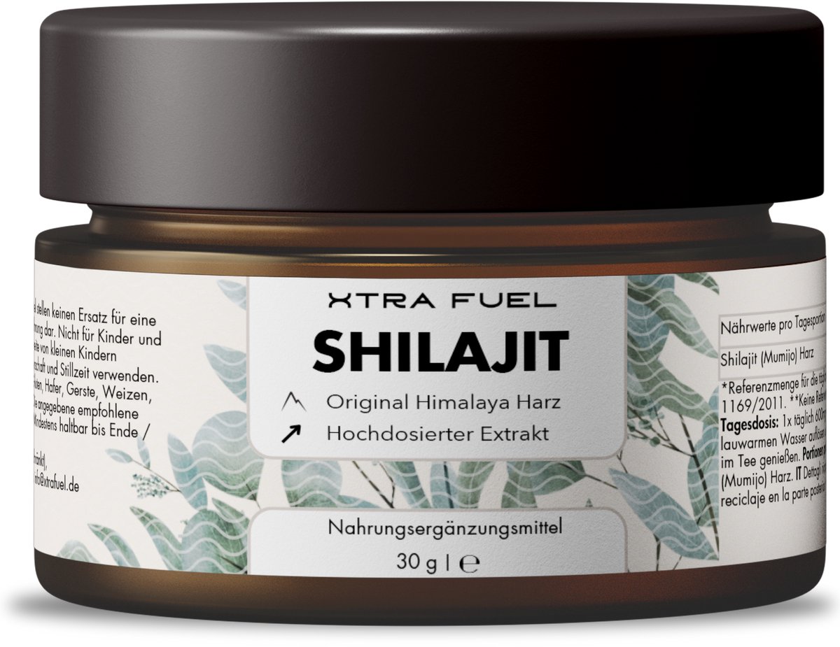 XTRA FUEL Shilajit-hars origineel – 100% puur Himalaya Mumijo Shilajit (hooggedoseerd), 600 mg per dagdosering, rijk aan fulvine- en humuszuren