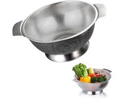 Stainless steel pasta strainer, kitchen strainer with handles and fine holes for quick draining of pasta, vegetables and more - dishwasher safe and rustproof.