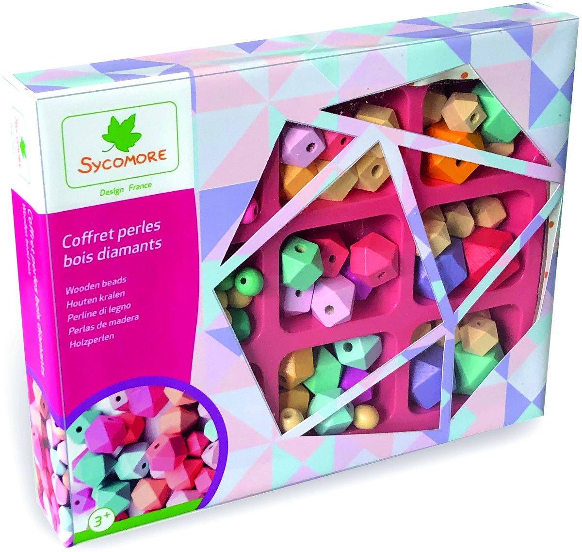 Sycomore houten kralen speelgoed regenboog diamanten creatief.