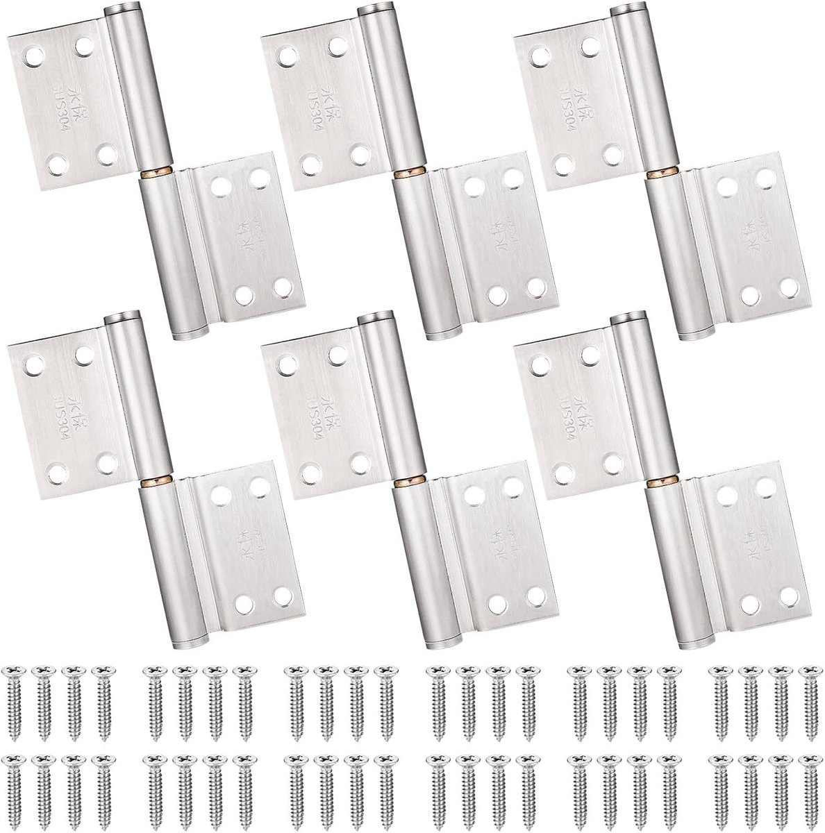 6pcs 10cm Lift Off Scharnieren met Schroeven - 360 Graden Rotatie Deurscharnier - RVS Vlag Deurscharnieren - Slip Joint Vlag Scharnieren - Afneembaar Deurscharnier voor Toepassingen
