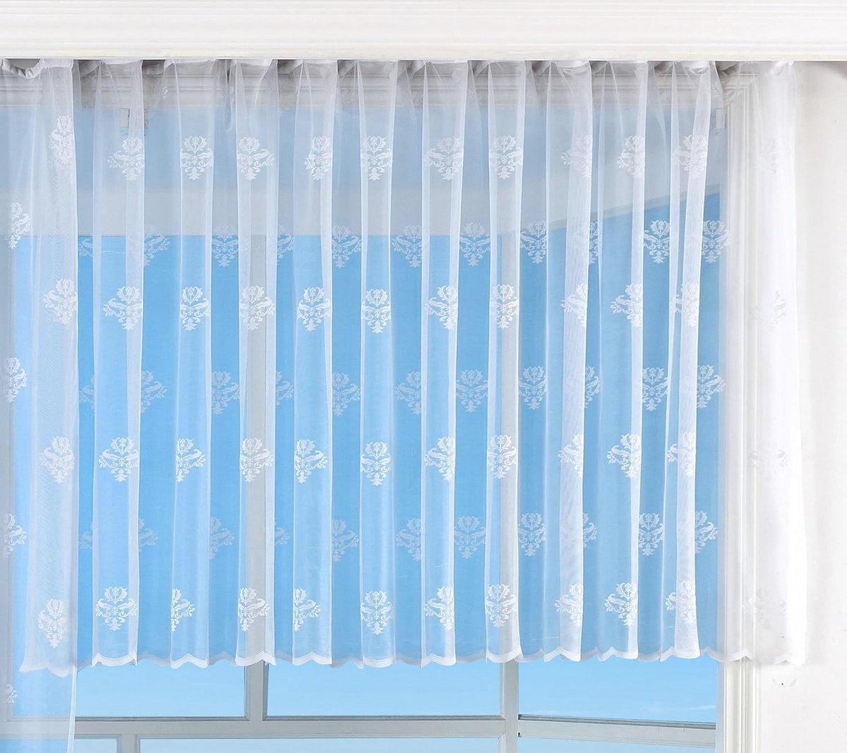 Boogstore gordijn 145x450 cm - Barok bloemenpatroon wit - Plooiband universeel