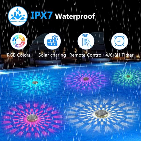 Qoolife Octopus zwembadverlichting op zonne-energie, met afstandsbediening, drijvende zwembadverlichting, 16 WRGB, 4 modi, IP68 waterdicht, premium kwaliteit, outdoor decoratie, zwembad, tuin, party