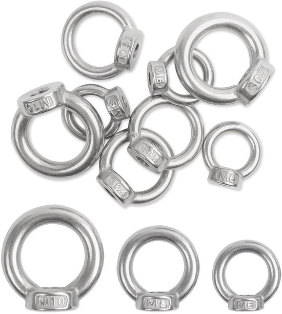10 Stuks Ringmoeren M8 Van Roestvrij Staal 304 – Draagvermogen 230 Kg, Voor Hijs- En Trektoepassingen