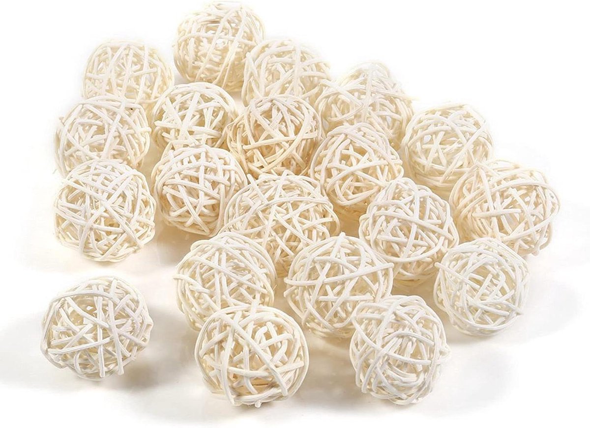 Ronte - Decoratieve Rotan Ballen voor Bruiloft, Kerst en Verjaardagsfeest - Home Decoraties in Wit - Set van 20 Stuks