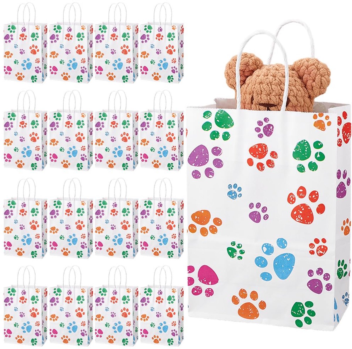20 stuks Puppy Hond Pootafdruk Geschenkzakken, 20,6 x 14,7 x 7,9 cm verzamelen Goodie Zakken Hond Gift Zakken met Papieren Handvatten Feestartikelen voor Verjaardag Hond Huisdier
