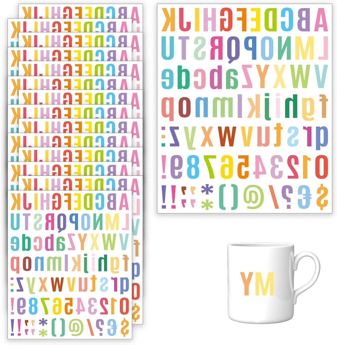 Ronte - Kleurrijke letterstickers alfabet en nummers voor kinderen - DIY ambachten en plakboek decoratie