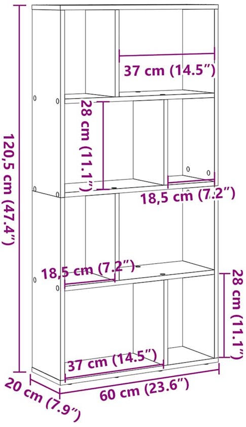 vidaXL - Bibliothèque - 60x20x120 - cm - décoré - bois - ancien - couleur bois