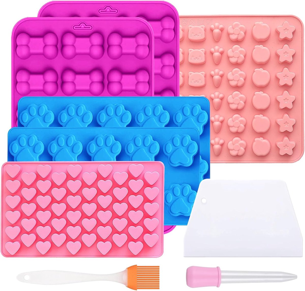 6 Stuks Siliconen Mallen - Hondepoten - Botten - Bakmatten - Hondensnacks - Non-Stick Voedselveilige Siliconenvormen - Jelly IJsblokjes Candy