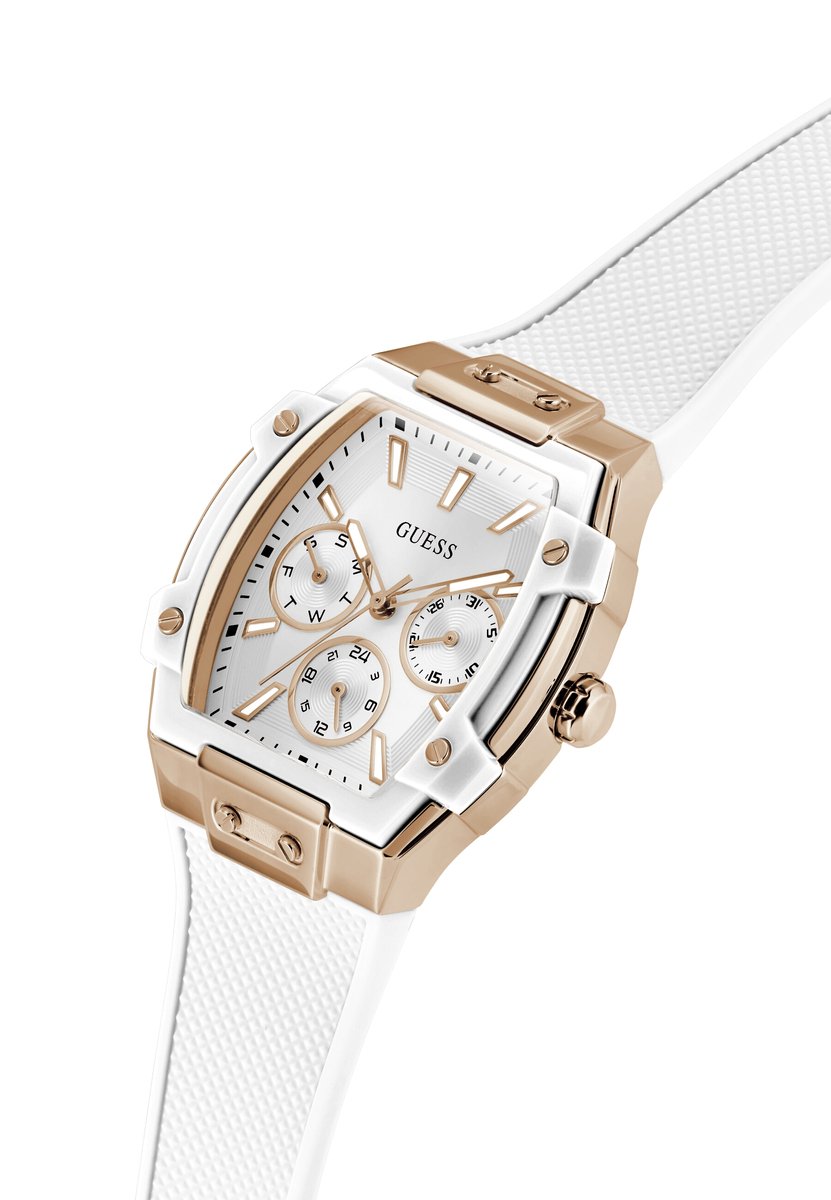 Guess Phoenix Quartz Analoog Horloge Wit Kast: 100% Gerecycleerd Kunststof | Armband: 100% Siliconen 35 mm GW0945L6