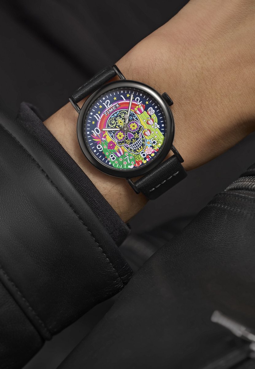 Timex Timex Weekender Day Of The Dead Quartz Analoog Horloge Zwart Kast: 100% Laag Lood Messing | Armband 100% Leer 40 mm TW2Y15900AJ