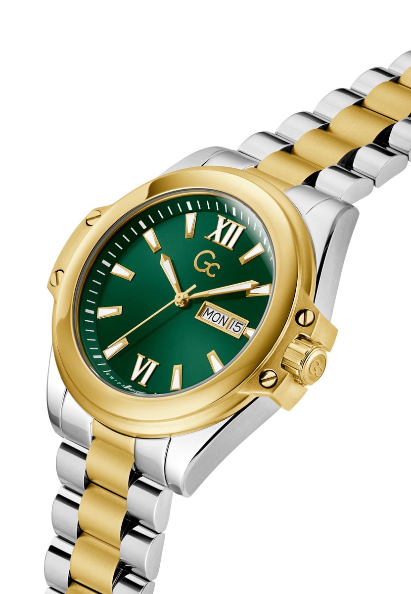 Gc Gc Bolt Quartz Analoog Horloge Zilver En Geel Goud Case: 100% Stainless Steel | Armband: 100% Stainless Steel 43 mm Z60002G9