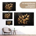 Trois posters de jardin montrant des feuilles dorées sur fond sombre, tailles 120x80, 90x60 et 60x40 cm.