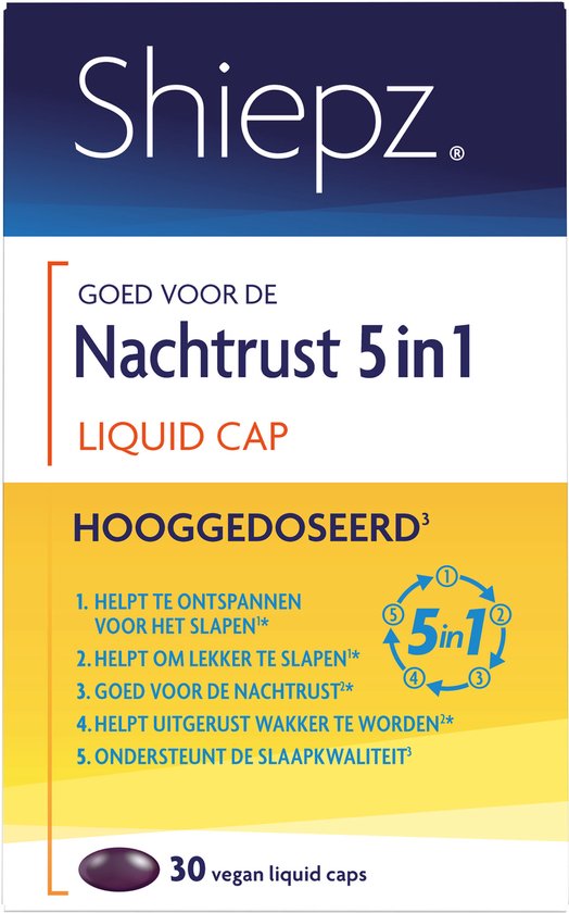 Shiepz Nachtrust 5 in 1 Hooggedoseerd - Slaapformule die op 5 manieren de slaap ondersteunt - 30 vegan liquid caps