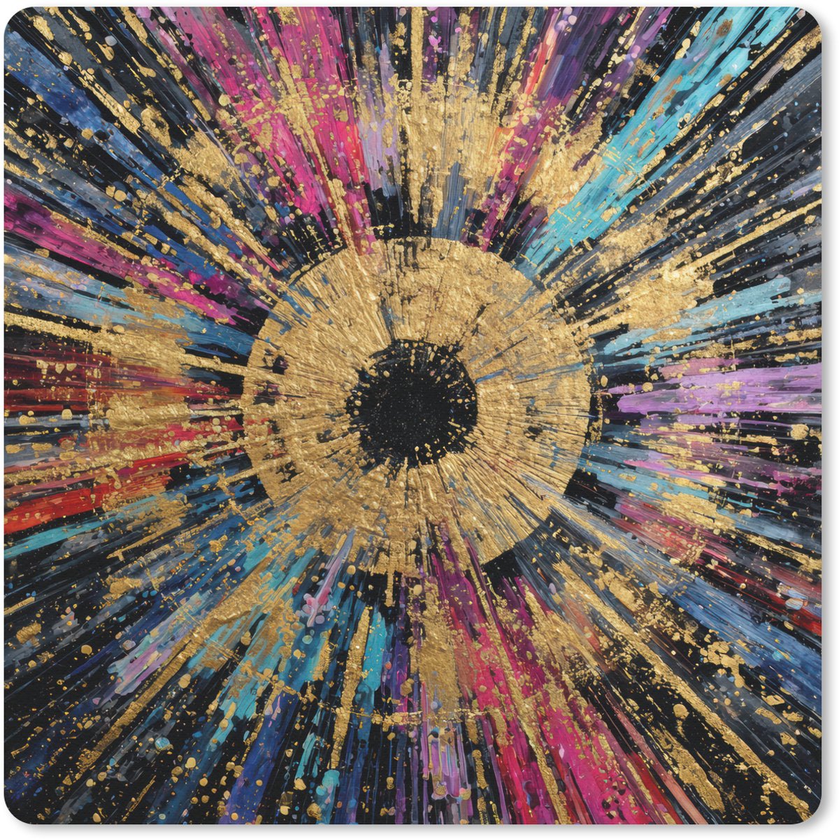 Muismat 30x30 cm - Mousepad Explosie - Goud - Kleurrijk - Abstract - Muismatten