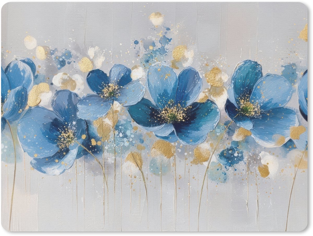 Muismat 23x19 cm - Mousepad Bloemen - Blauw - Abstract - Muismatten