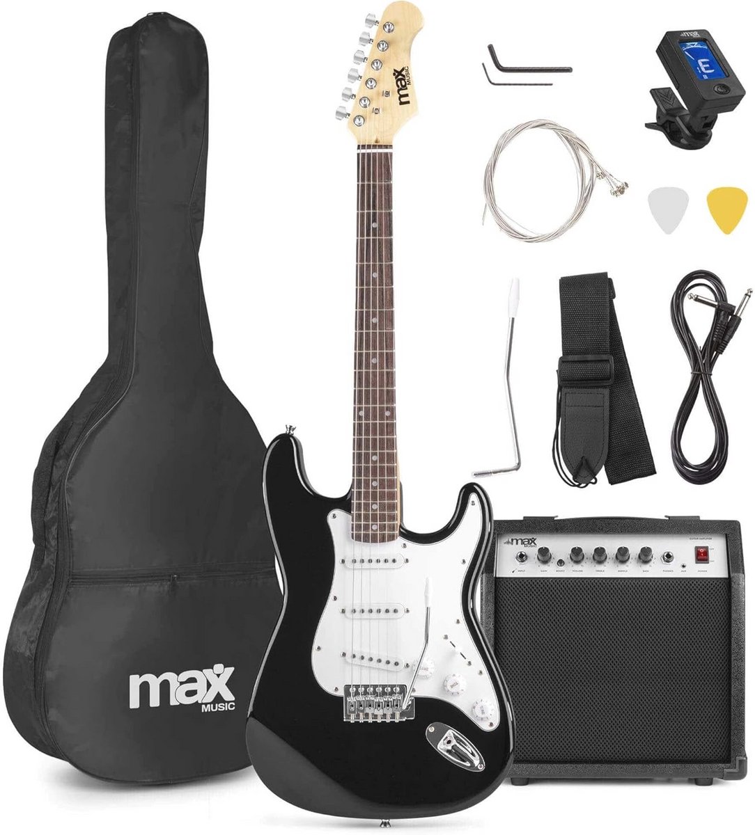 Elektrische Gitaar Starterset met 40 Watt Versterker en Accessoires - Zwart