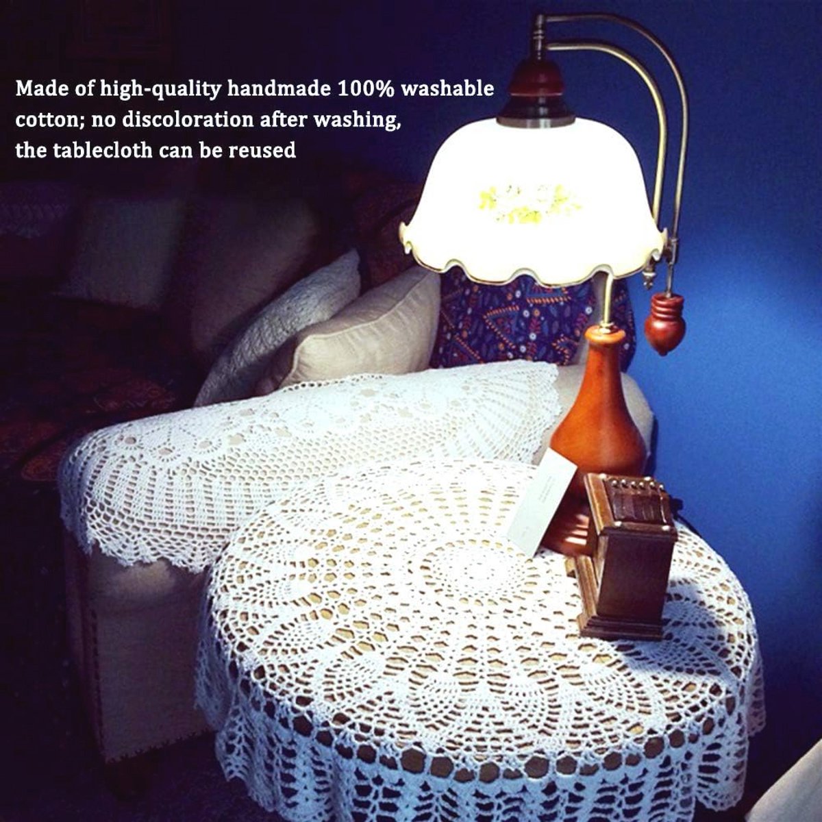 Gehaakt Katoenen Tafelkleed Rond Vintage Stijl 80 cm voor Bruiloft en Diner