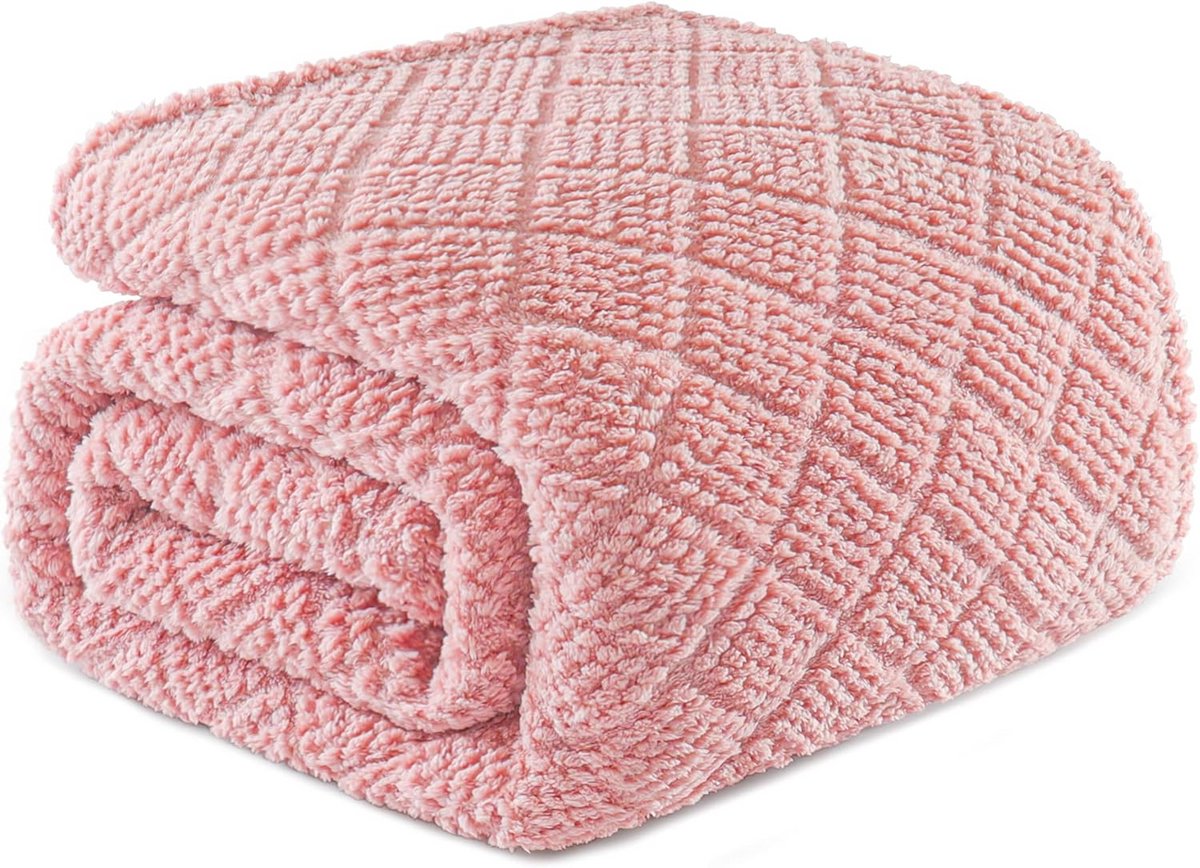 Zachte en Warme Pluizige Knuffeldeken 220 x 240 cm - Roze Wafeldekens voor elk Seizoen