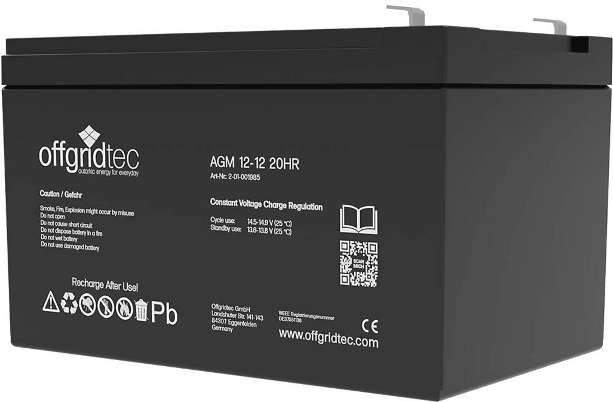AGM Zonneaccu 12Ah 20HR 12V voor Offgrid Systemen – Onderhoudsvrij en Duurzaam