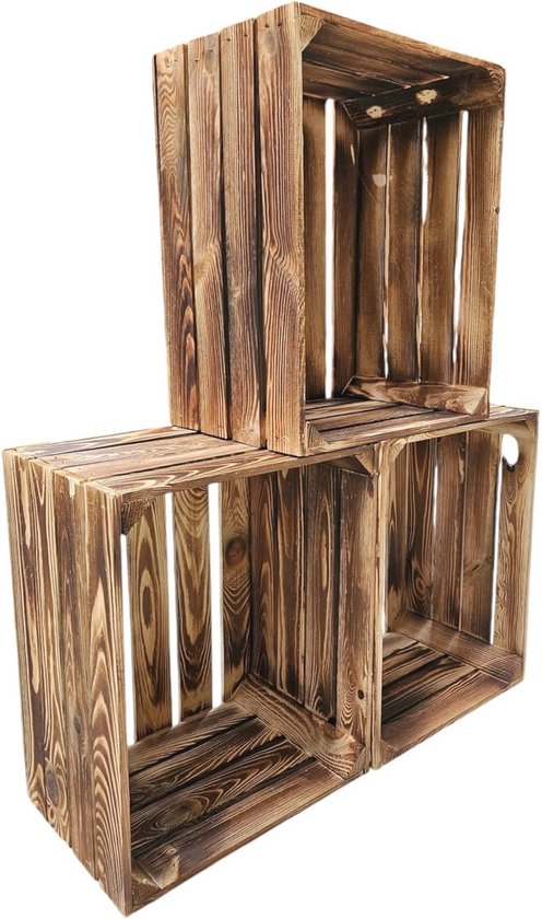 Teramico Gevlamde houten wijnkisten, fruitkisten met middenplank/tussenplank, plank voor opbergen van schoenen, schoenenrek (set van 40, 1-delige set, zonder legplank