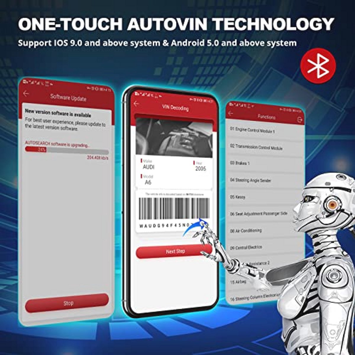 Draagbaar OBD2 Diagnoseapparaat met Bluetooth 5.0 en 15 Resetfuncties