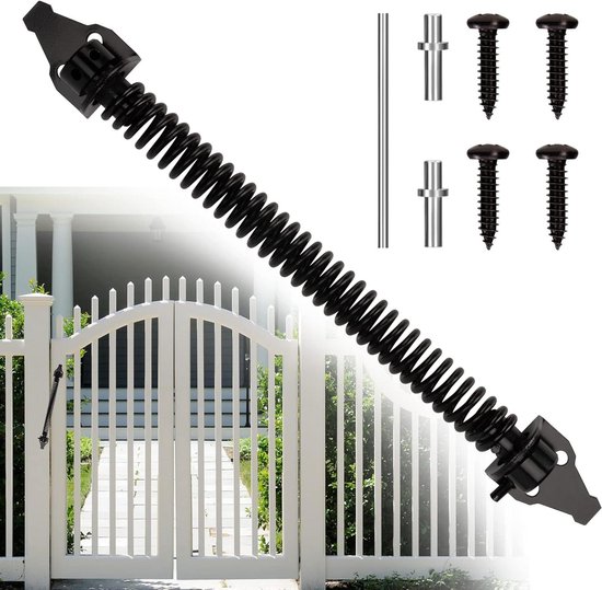 WANGCL 14 Inch Automatische Deur Closer Verstelbare Poort Dichter Zwarte Poort Lente voor Tuinpoorten Houten Hek Deur Gate