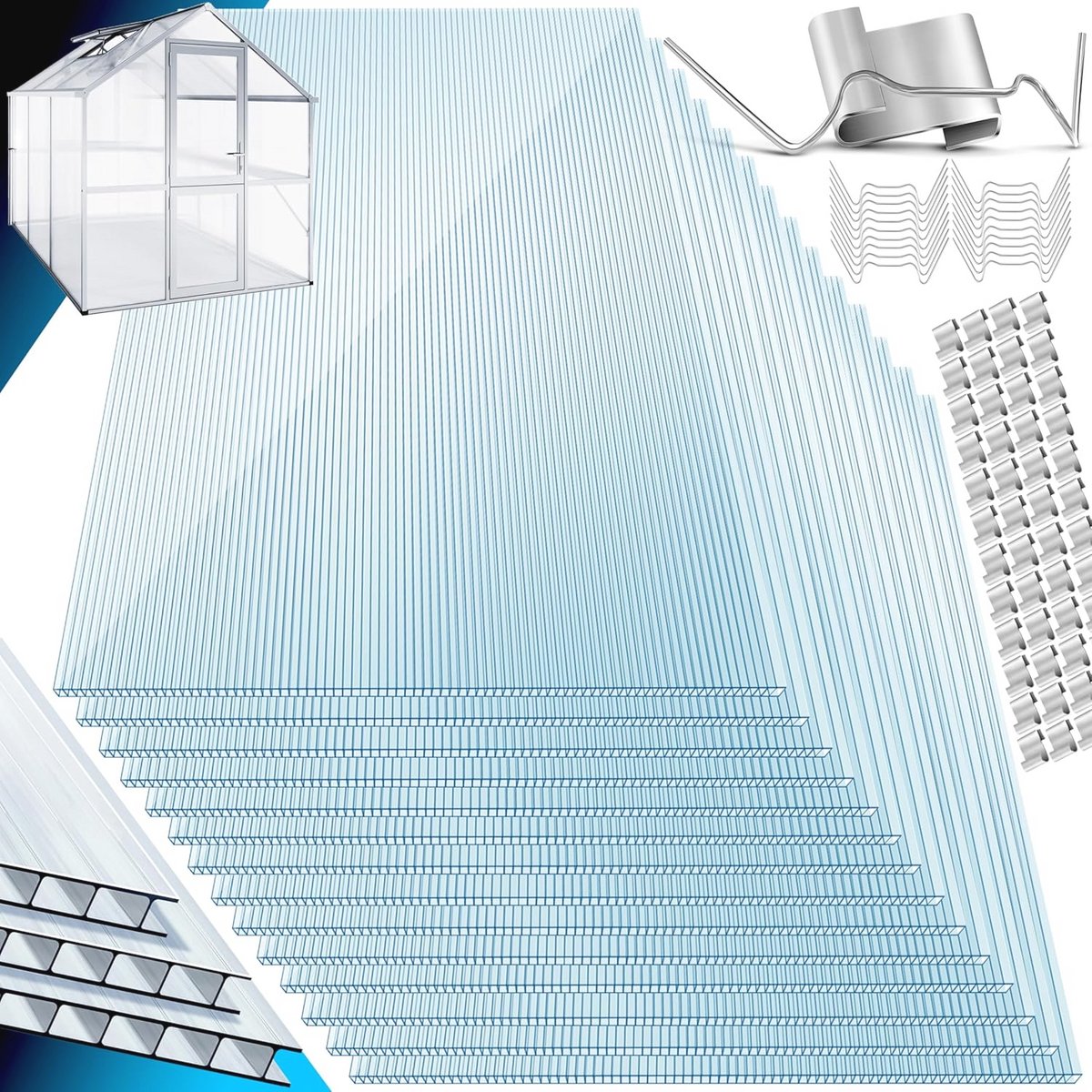 Dubbelwandige Polycarbonaat Platen voor Tuinkas - 14 Stuks 4 mm | UV-bestendige Plaat voor Broeikas en Terrasoverkapping