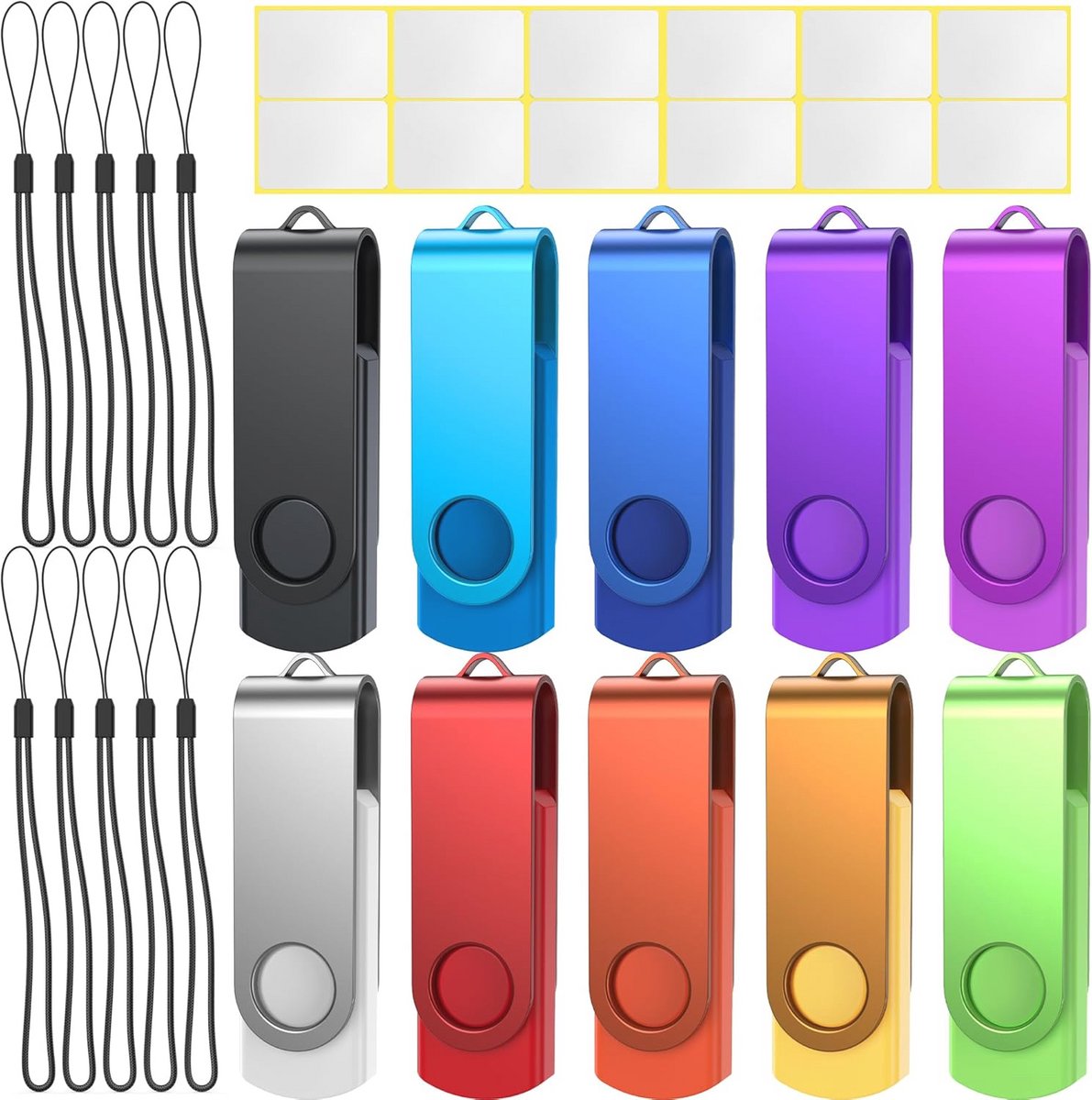 Multi-kleurige USB Stick 16GB - Draaibare Flash Drive 10 Stuks met LED Indicator