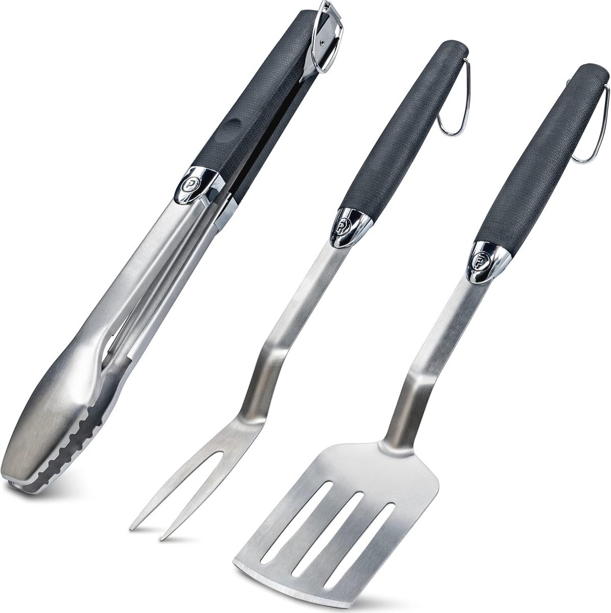 Driedelige Grillbestekset van Roestvrij Staal - Grilltang, Grillspatel en Vleesvork