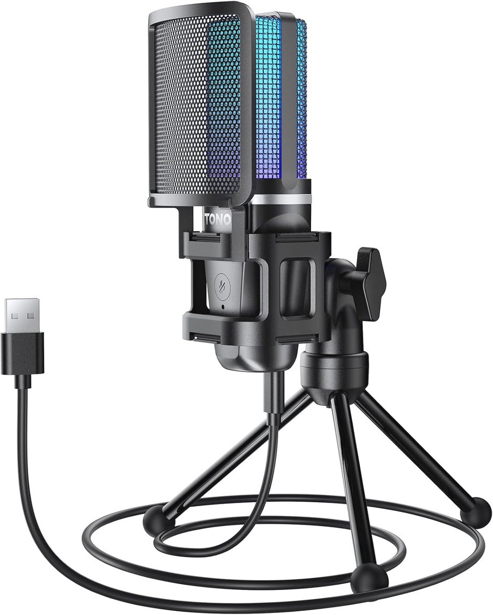 Gaming USB Microfoon voor PC - Condensator Microfoon met Statief en RGB LED