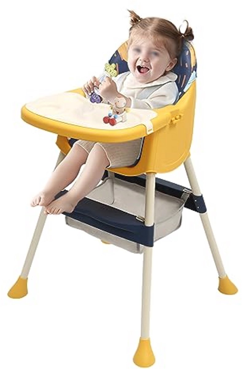 Hoge kinderstoel voor baby's en peuters met voetensteun en afneembaar dienblad