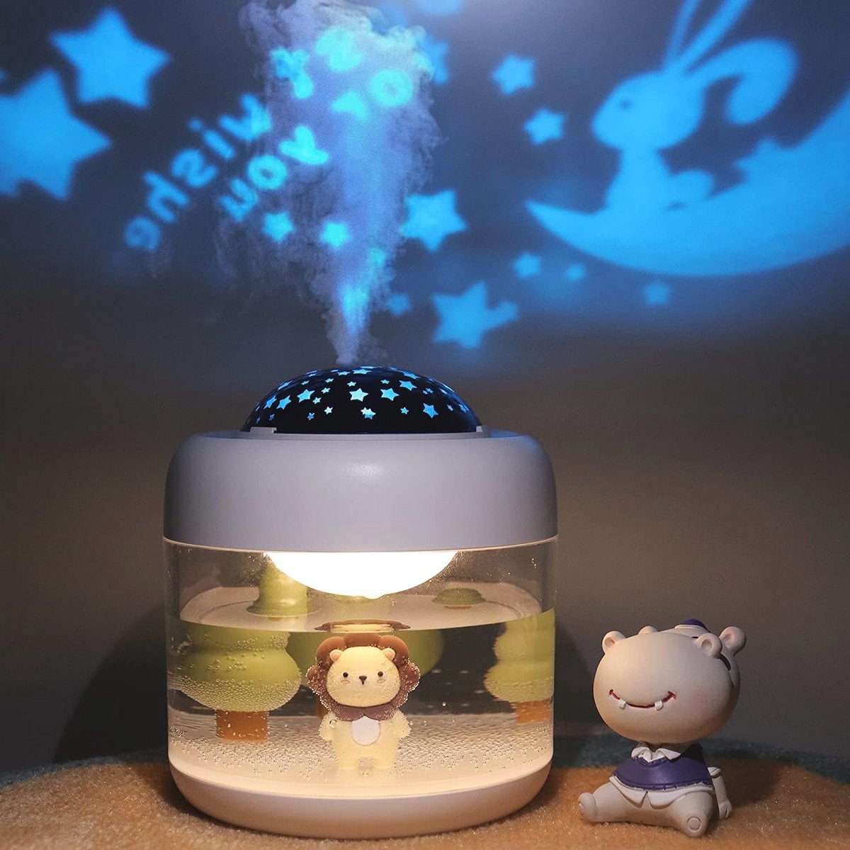 Luchtbevochtiger voor Baby's met Nachtlampje en Sterrenprojector - 16.5 oz Mini Bevochtiger voor Slaapkamer