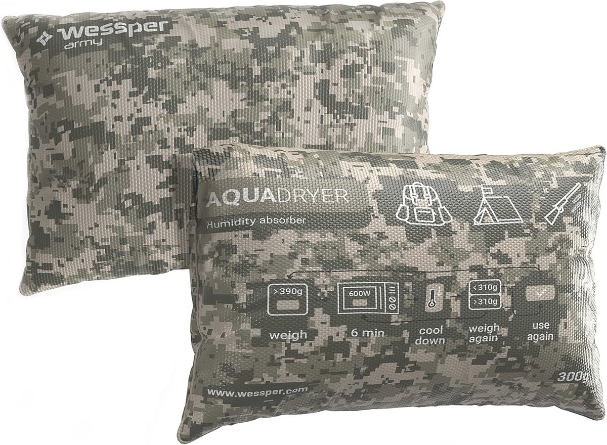 Luchtontvochtiger kussen voor camping en outdoor, herbruikbare ontvochtigingszak met silicadroogmiddel, 300 g, camouflagekleur