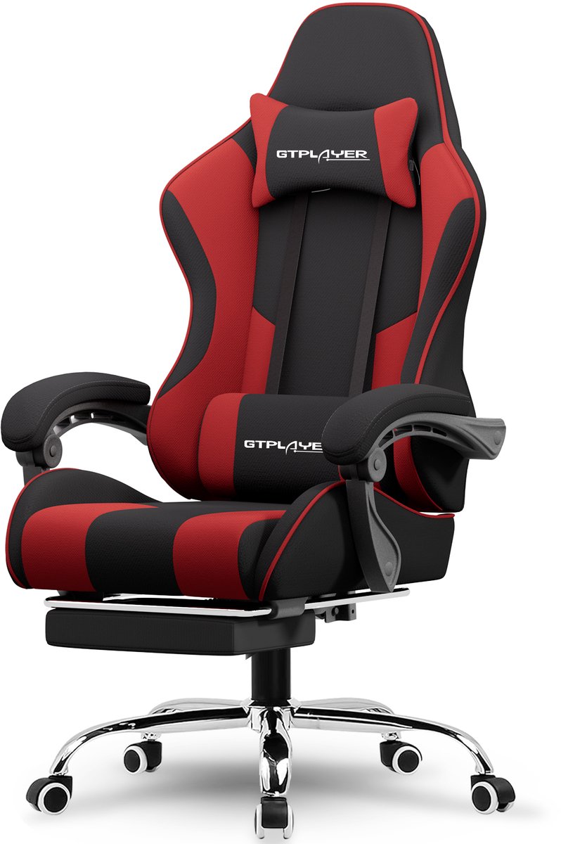 GTPLAYER Gamingstoel 135° verstelbaar, ergonomisch, met uitschuifbare voetsteun - Rood stof