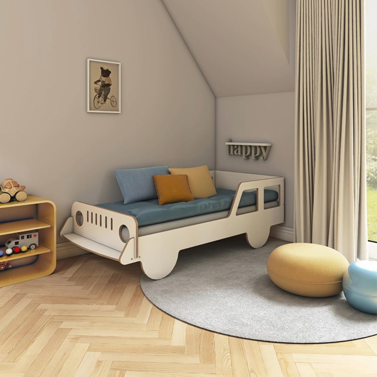 Montessori Kinderbedje Auto 160x80 | Bed Met Barrière Voor Jongen en Meisje
