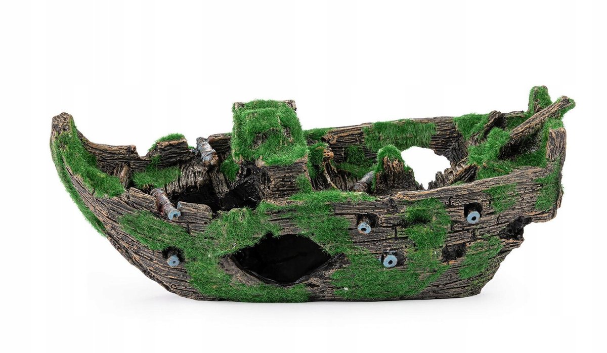 Happet Aquarium Decoratie: Zinkend Schip met Mos, 29x11.5x12.5cm