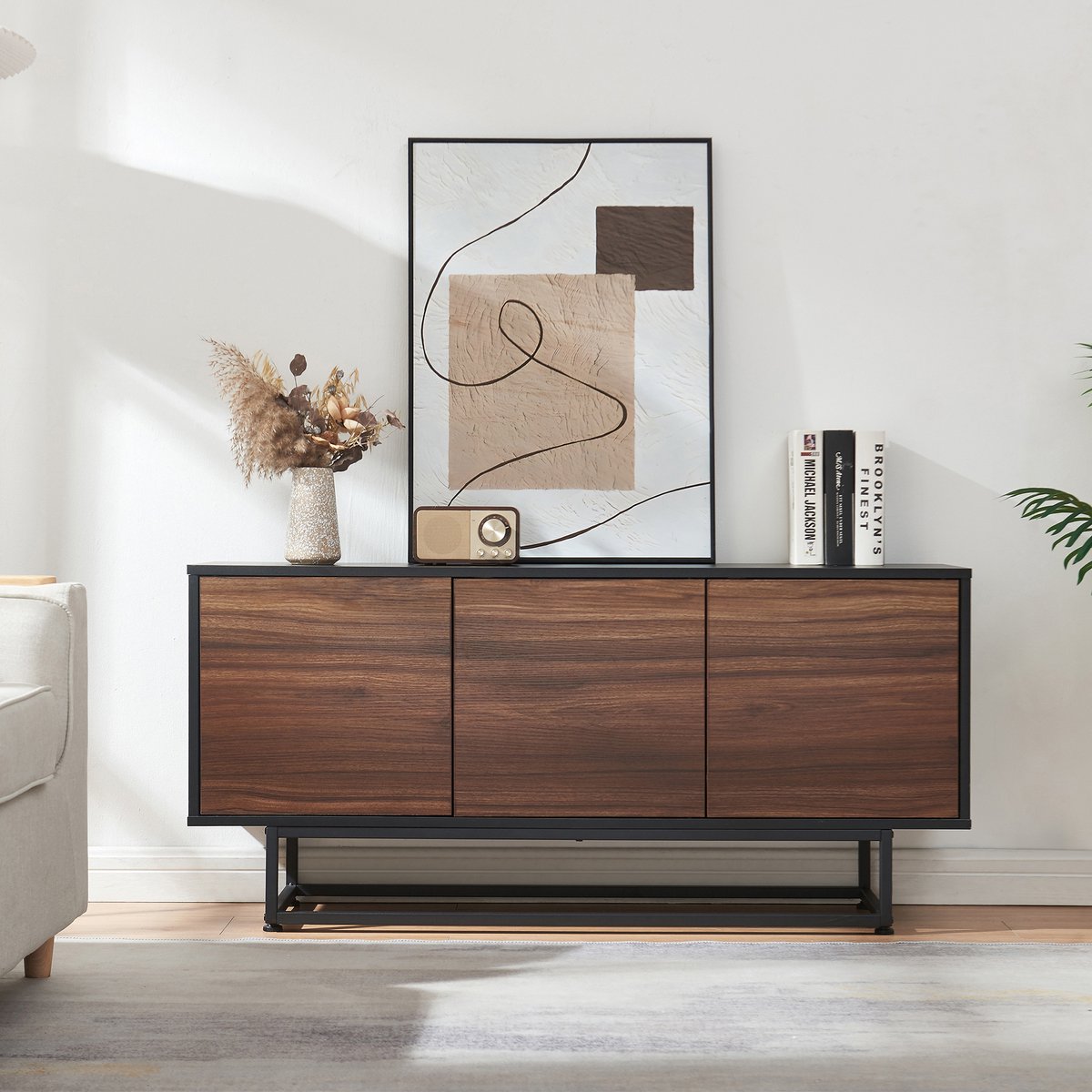 Commode Boxholm 120x30x55 cm zwart en walnootkleurig [en.casa]