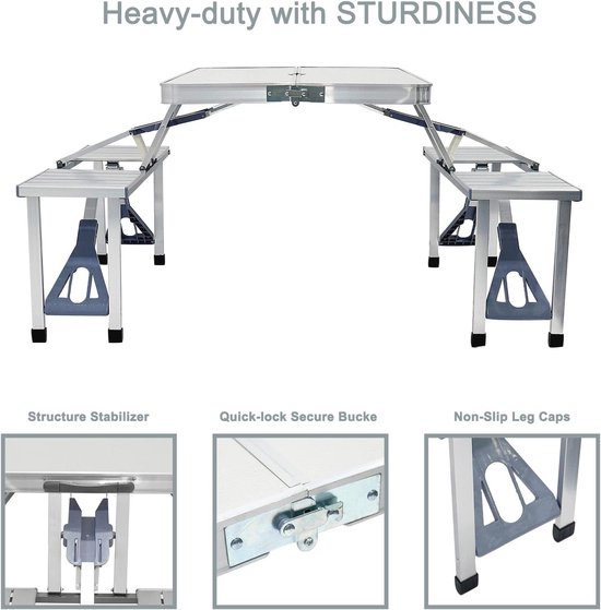 Opvouwbare Campingtafel met 4 Stoelen en Paraplu Gat - Ideaal voor Picknicks en BBQ — afbeelding 3