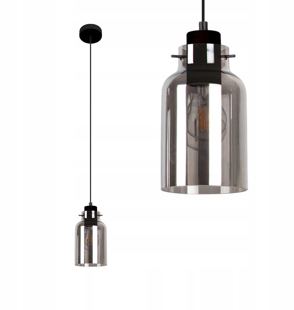 Stijlvolle hanglamp woon-/eetkamer met rookglas, E27 fitting