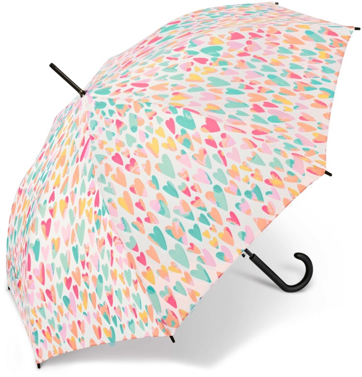 Benetton Automatische Paraplu Dames Wit met Hartjes - 59040