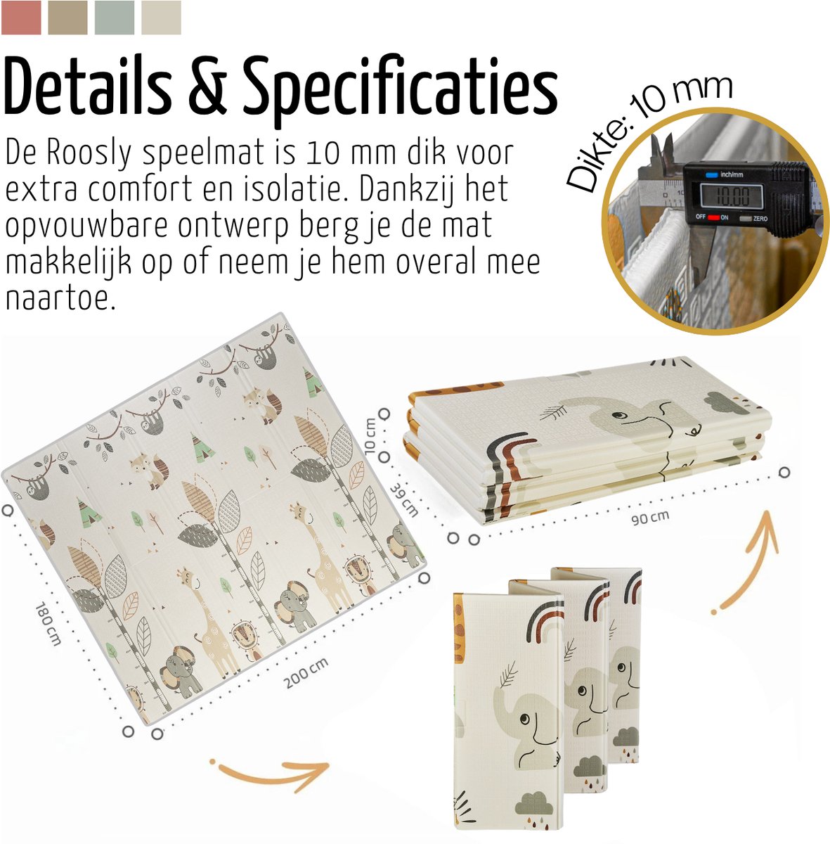 Roosly Speelmat Baby - Speelkleed Baby - Inclusief Opbergtas - babygym - kruipmat - playmat - Dubbelzijdig en opvouwbare Foam XPE 180 x 200 cm - speelgoed - Veilig & Zacht - model Safari — afbeelding 2
