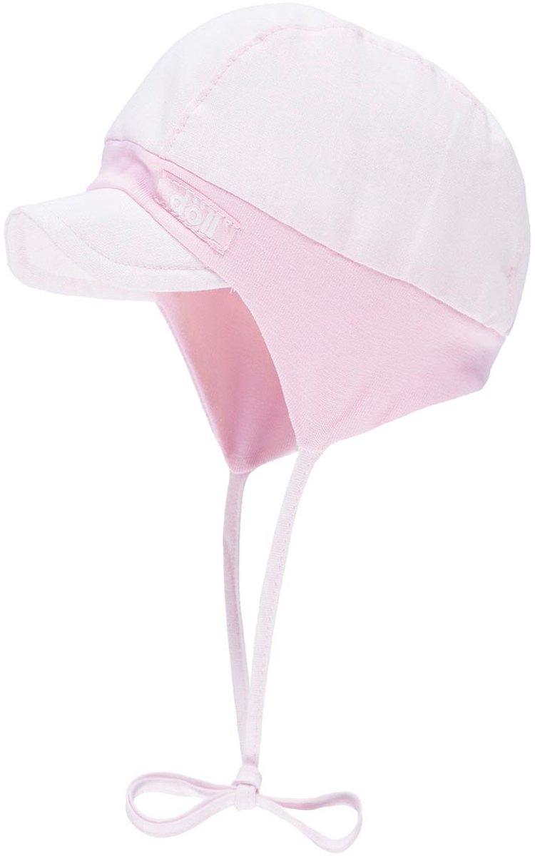 Roze Linnen Baby Muts met Klep, Maat 41