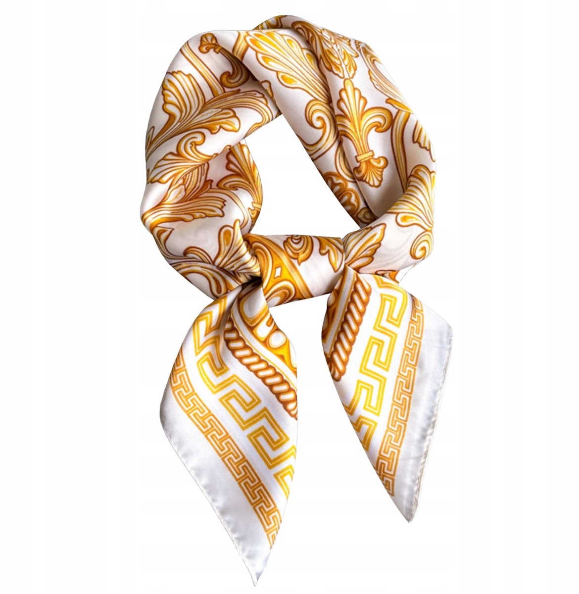 Kamea Satine Dames Sjaal 70x70cm - Wit met Gouden Barok Patroon