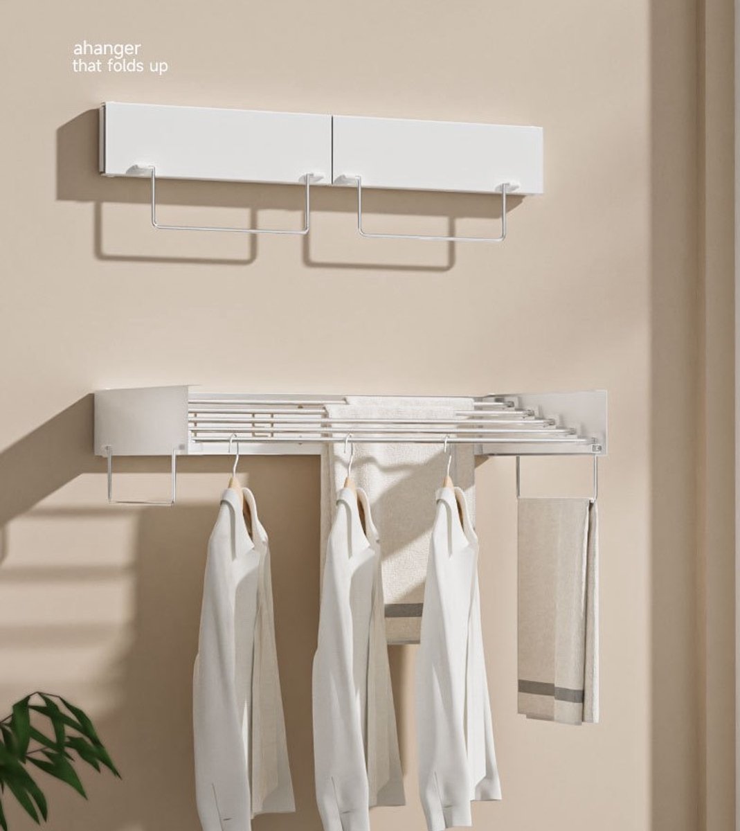 Uittrekbaar Wasrek – 120 cm – Wandmontage – Wit – 7.14 m Drooglengte
