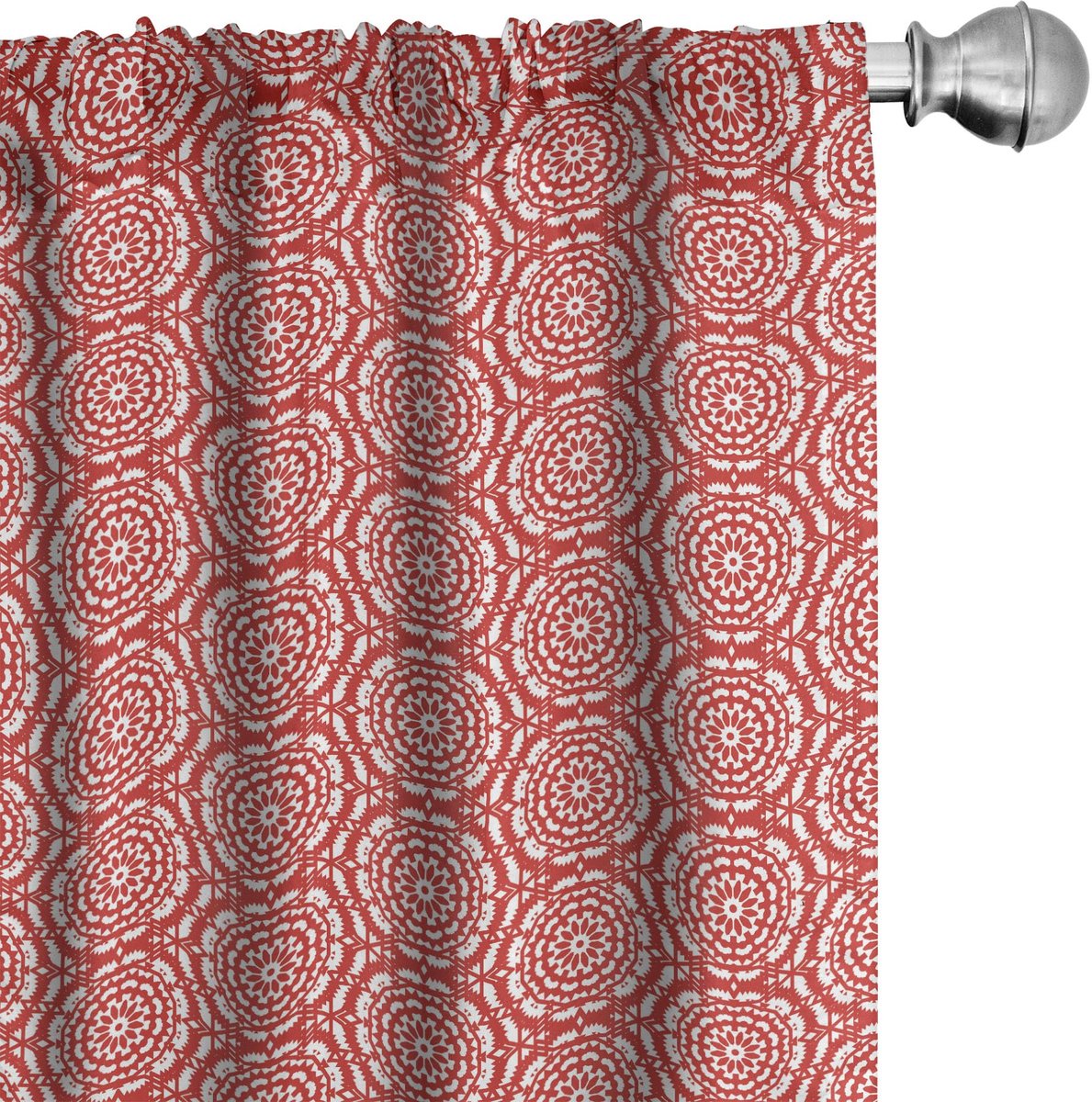 ABAKUHAUS Voorhangen – 2x75x175 cm – Rood-Wit Geometrisch