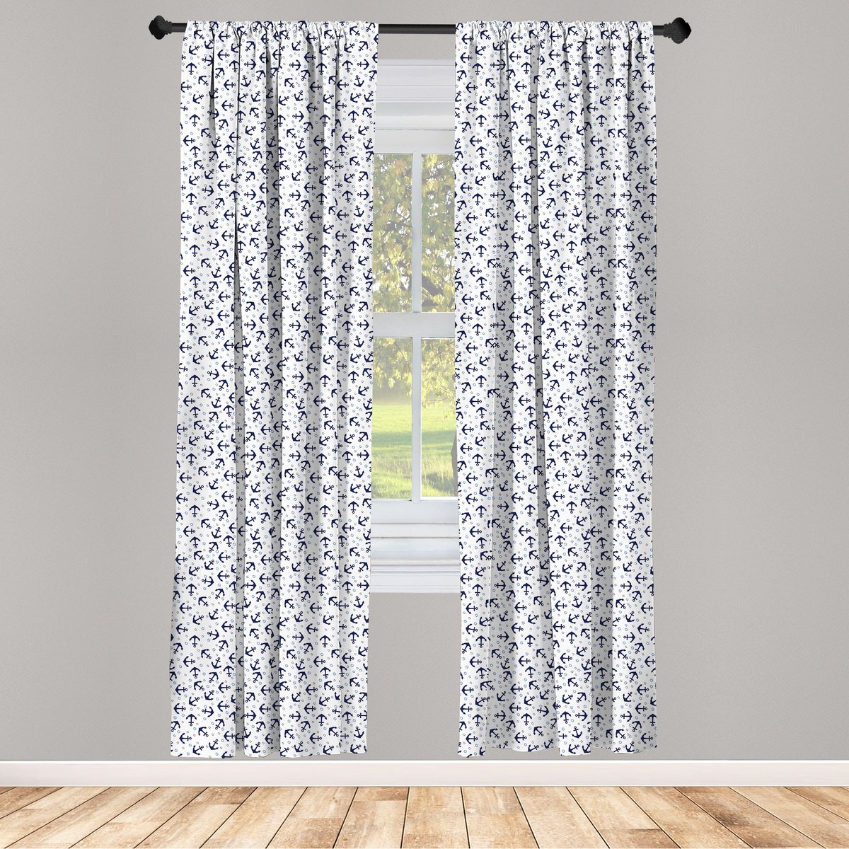 ABAKUHAUS Anker gordijnen – 2x75x225 cm – Donkerblauw, microvezel